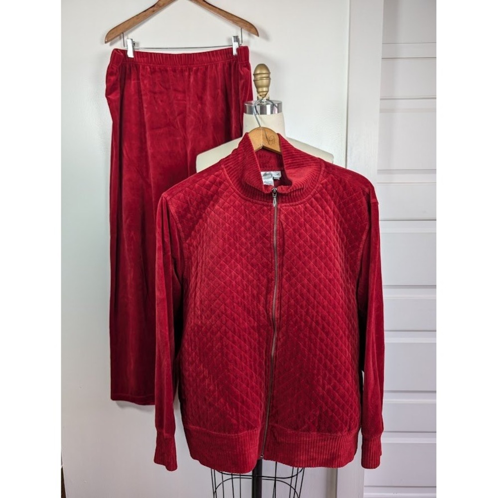 Vintage 90s Coldwater Creek Velour Track Suit Size 3X Jogger Lounge Cozy Holiday